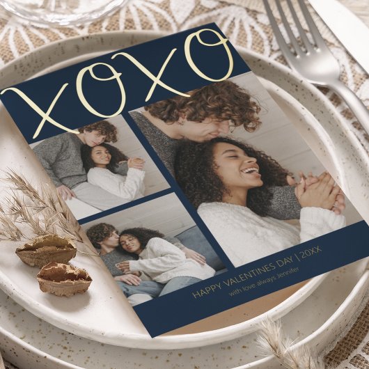 Carte De Vœux En Aluminium Moderne Simple 3 Photo Valentines Jour Foil Vacanc