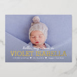 Carte De Vœux En Aluminium Mon nom Real Foil Baby Faire-part de naissance<br><div class="desc">Présentez votre lot de joie au monde avec cette faire-part de naissance élégante. Visitez notre site Web à l'adresse www.berryberrysweet.com pour des articles de papeterie modernes et élégants et des cadeaux personnalisés.</div>