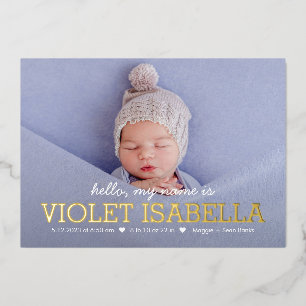 Carte De Vœux En Aluminium Mon nom Real Foil Baby Faire-part de naissance