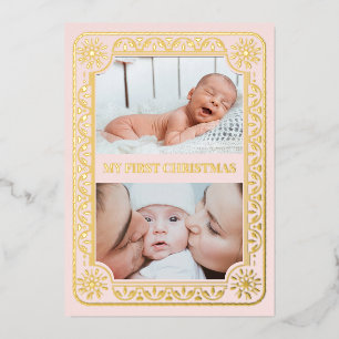 Carte De Vœux En Aluminium Mon premier Noël 2 Photo Keepsaké Gold