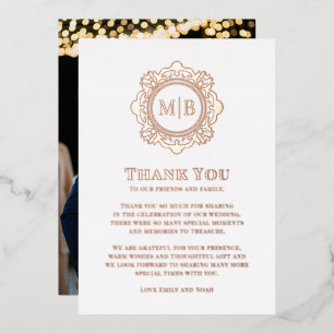 Carte De Vœux En Aluminium Monogramme floral orné Merci Mariage photo