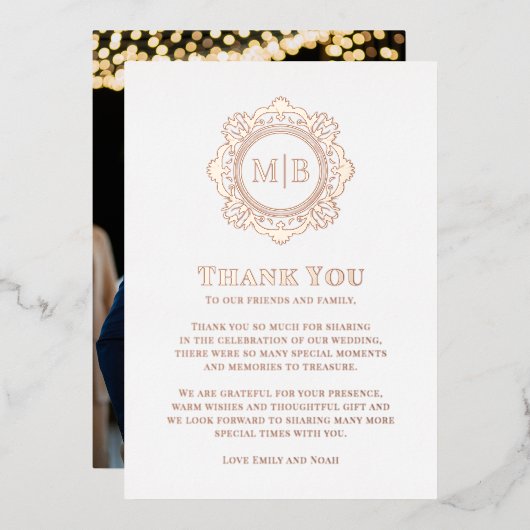 Carte De Vœux En Aluminium Monogramme floral orné Merci Mariage photo (Recto/Verso)