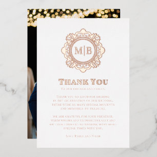 Carte De Vœux En Aluminium Monogramme floral orné Merci Mariage photo