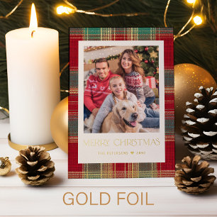 Carte De Vœux En Aluminium Motif carreaux classique Joyeux Noël photo or