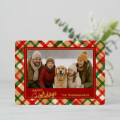 Carte De Vœux En Aluminium Motif D'Aquarelle Vert Rouge Classique Et Or (Debout devant)