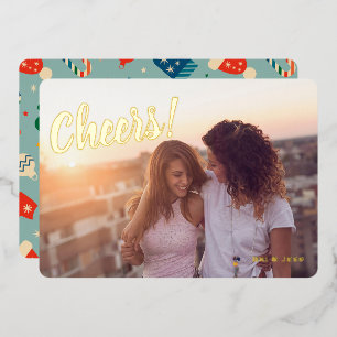 Carte De Vœux En Aluminium Motif de Noël Vintage Cheval One Photo Gold