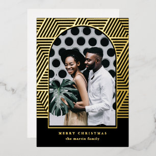 Carte De Vœux En Aluminium Motif géométrique noir moderne Noël