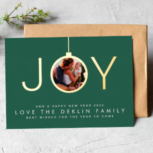 Carte De Vœux En Aluminium Multi Photo Feuille Verte Joyeux Noël Or JOIE
