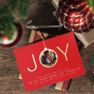 Carte De Vœux En Aluminium Multi Photo Rouge Cerise Joyeux Noël Or JOY