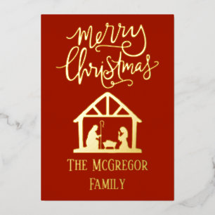 Carte De Vœux En Aluminium Nativité Élégante Noël Nom de famille