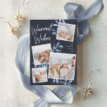 Carte De Vœux En Aluminium Naturellement Joyeux | Christmas Photo Collage<br><div class="desc">Notre magnifique carte photo de vacances rustique chic dispose de quatre de vos photos de famille de carrés préférées dans une mise en page collage. "Warmest Wives" apparaît en haut dans la main lettré feuille d'argent typographie sur un arrière - plan de marine accentué avec le feuillage botanique bleu d'aquarelle...</div>