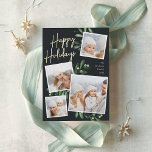 Carte De Vœux En Aluminium Naturellement Joyeux | Christmas Photo Collage<br><div class="desc">Notre magnifique carte photo de vacances rustique chic dispose de quatre de vos photos de famille de carrés préférées dans une mise en page collage. "Happy Holidays" apparaît en haut dans la main lettré feuille d'or typographie sur un arrière - plan doux off-black accentué avec le vert foncé verdoyant feuillage...</div>