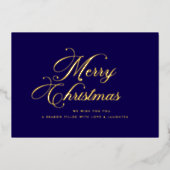 Carte De Vœux En Aluminium Navy Blue Gold Christmas Card (Recto)
