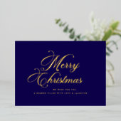 Carte De Vœux En Aluminium Navy Blue Gold Christmas Card (Debout devant)