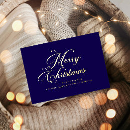 Carte De Vœux En Aluminium Navy Blue Gold Christmas Card