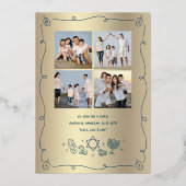 Carte De Vœux En Aluminium Navy Hanukkah 5 Photo Hand Drawn Doodles Real Gold (Verso)