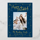 Carte De Vœux En Aluminium Navy Hanukkah Photo Hand Drawn Your Note Real Gold (Recto)