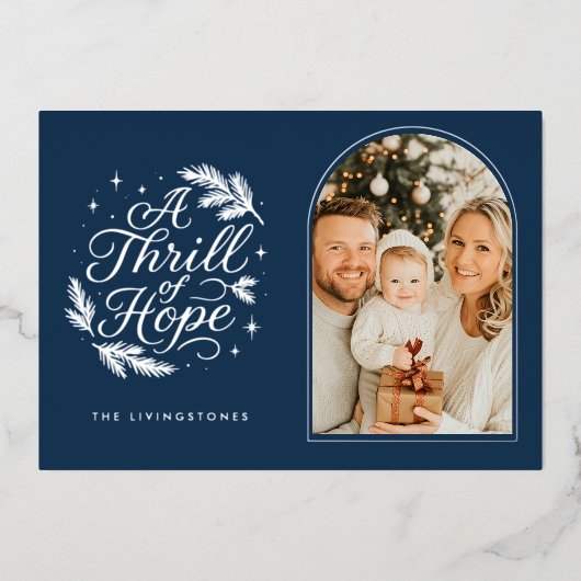 Carte De Vœux En Aluminium Navy & Silver Thrill of Hope Arch Photo Religious (Recto)