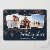 Carte De Vœux En Aluminium Neige dorée | Snowflake Photo Collage Rose Gold (Recto)