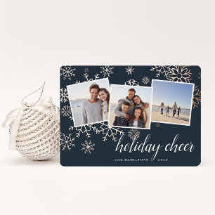 Carte De Vœux En Aluminium Neige dorée Snowflake Photo Collage Rose Gold