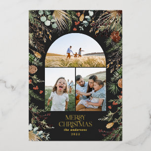 Carte De Vœux En Aluminium Noël 3 arche photo aquarelle couleur botanique flo