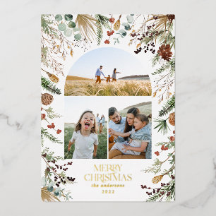 Carte De Vœux En Aluminium Noël 3 arche photo aquarelle couleur botanique flo