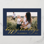 Carte De Vœux En Aluminium Noël bleu 1 photo script botanique (Recto)