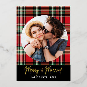Carte De Vœux En Aluminium Noël classique Plaid Merry & Marié Photo