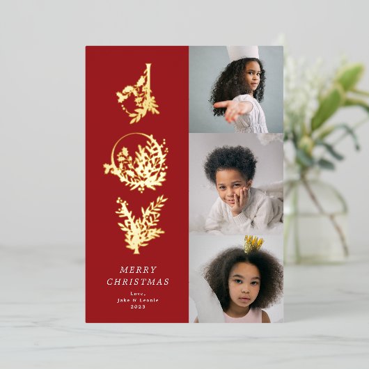 Carte De Vœux En Aluminium Noël Classique Rouge Feuilleté Téméraire JOY Colla (Debout devant)