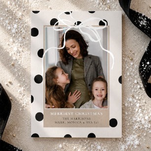 Carte De Vœux En Aluminium Noël de photo de famille à ruban à pois noirs mode