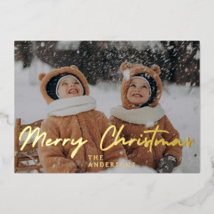 Carte De Vœux En Aluminium Noël Élégant Minimaliste Portrait de Famille Mod