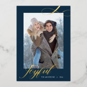 Carte De Vœux En Aluminium Noël Elegant Script Joyful Photo Gold (Recto)