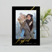Carte De Vœux En Aluminium Noël Elegant Script Joyful Photo Gold (Debout devant)