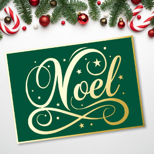 Carte De Vœux En Aluminium Noël Élégant Vert Or Écriture Noël