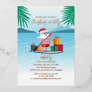 Carte De Vœux En Aluminium Noël en juillet BBQ d'été à la plage Rose Gold