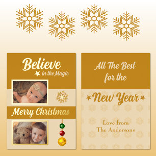 Carte De Vœux En Aluminium Noël étoiles neige flèches photos or