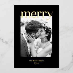 Carte De Vœux En Aluminium Noël Mariage Photo Noir Or Gras