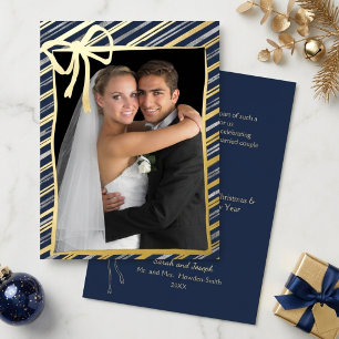 Carte De Vœux En Aluminium Noël mariés élégant rayures & ruban doré