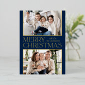 Carte De Vœux En Aluminium Noël moderne 2 Photo Marine et Or (Debout devant)