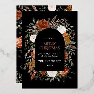 Carte De Vœux En Aluminium Noël moderne avec arche florale noire en terre cui