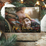 Carte De Vœux En Aluminium Noël moderne minima photo script étoile noir<br><div class="desc">Véritable feuille Or,  argent et or rose moderne minimaliste joyeux Noël étoiles photo carte de vacances. Avec un texte de script et un papier d'aluminium chère à l'air élégant moderne design traditionnel,  la couleur arrière-sol peut être modifiée pour convenir à votre style.</div>