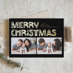 Carte De Vœux En Aluminium Noël noir scandinave à deux photos<br><div class="desc">Envoyez une fête avec notre carte de Noël personnalisable en deux photos, avec une typographie de style scandinave. Cette carte de Noël en feuille d'or allie à merveille esthétique moderne et esprit festif, vous permettant de présenter deux de vos photos préférées. La typographie moderne est complétée par un design minimaliste...</div>