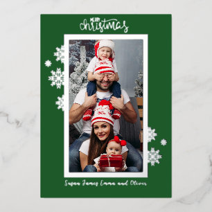 Carte De Vœux En Aluminium Noël photo classique flocon de neige vert feuille 