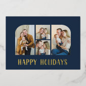 Carte De Vœux En Aluminium Noël quatre famille photo minima vert (Recto)