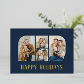 Carte De Vœux En Aluminium Noël quatre famille photo minima vert (Debout devant)