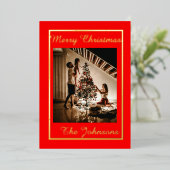 Carte De Vœux En Aluminium Noël Rouge & Or Simple Photo Moderne (Debout devant)