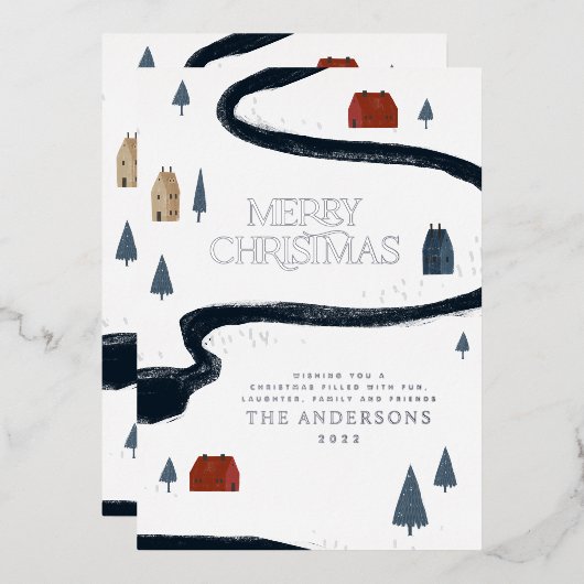 Carte De Vœux En Aluminium Noël rustique élégant traditionnel en hiver enneig (Recto/Verso)