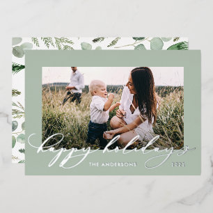 Carte De Vœux En Aluminium Noël sauge vert 1 photo écriture botanique