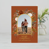 Carte De Vœux En Aluminium Noël terre cuite à fleurs photo élégante rustique (Debout devant)