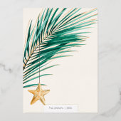 Carte De Vœux En Aluminium Noël tropical de plage au palmier vert et or (Verso)